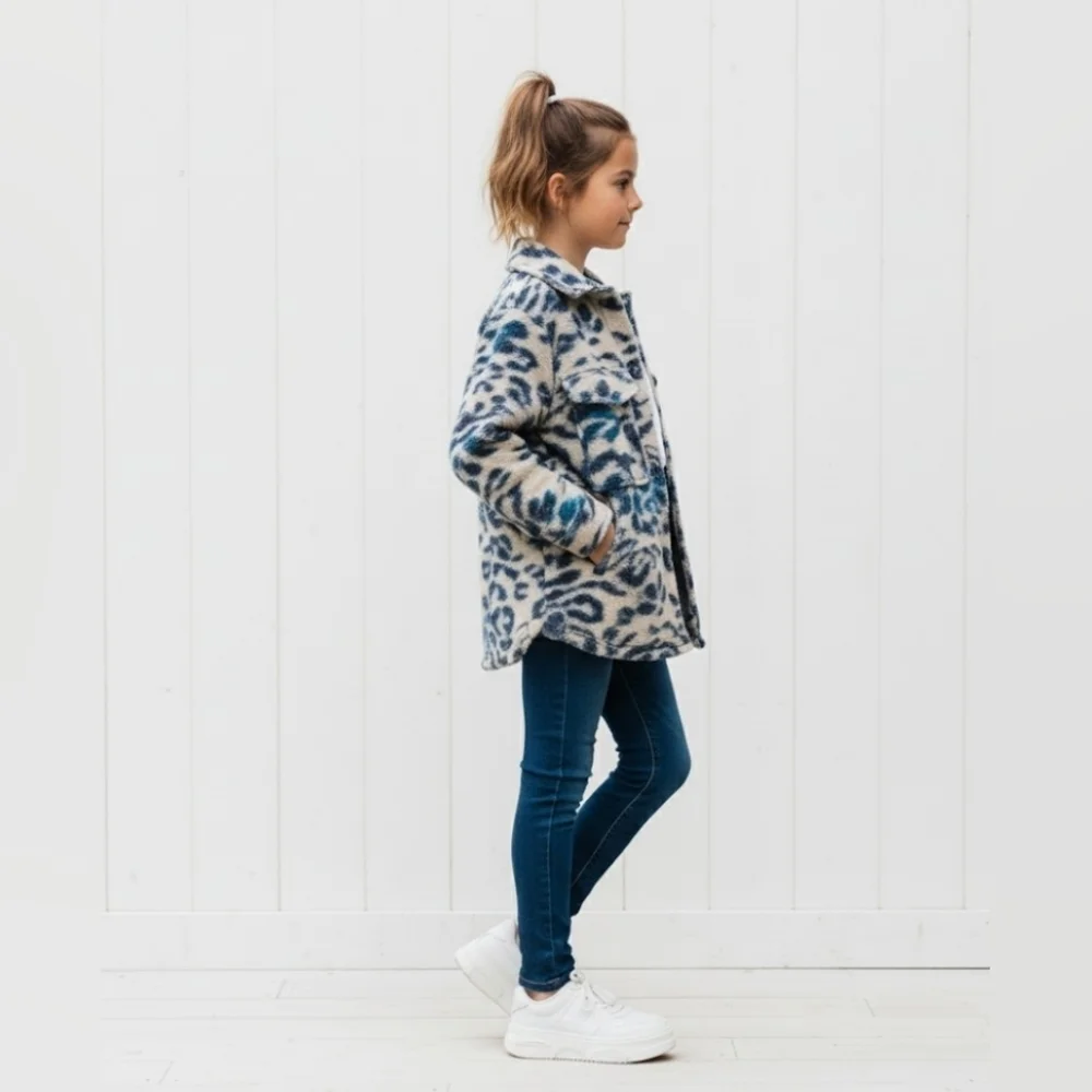 Zara Wool Blend Blue And Cream Structured Floral Overshirt Shacket Size 11 / 12